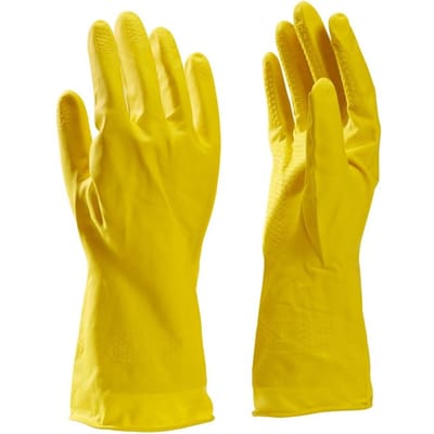 DPL: gele latex handschoen met vlokvoering