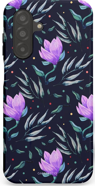 Casetastic hoesje geschikt voor Samsung Galaxy A26 - Dubbellaagse bescherming - Mystieke bloemenzee - Fashion Case - Donkerblauw Donkergrijs Grijs Lavendel
