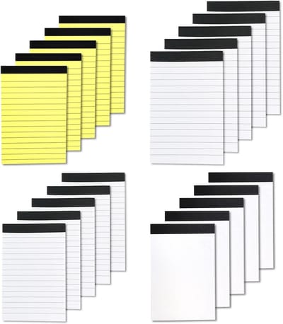 20 Stuks Legale Notitieblokken 4 x 6 Inch en 5 x 3 Inch, Brede Lijnen, Ideaal voor Kantoor en Schoolgebruik