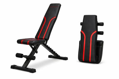 Jurrys Fitnessbank - Halterbank - Trainingsbank - 6 Rugstanden & 4 Zitstanden - Verstelbaar - Compact - Zwart/rood - 82x35x107 cm