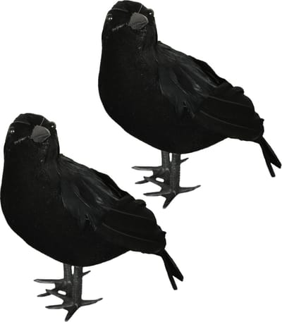 Fiestas nep kraai/raaf 25 cm - 2x - zwart - Halloween horror/griezel thema decoratie dieren