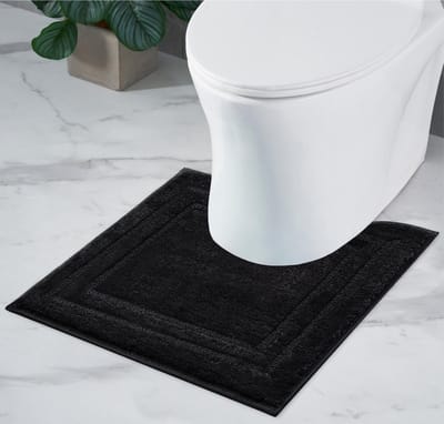 Badmat Anti-Slip | Super absorberend en machinewasbaar | Te combineren als badmat set | Voor de badkamer, douche, bad of als WC mat | Zwart - 45x45 cm WC