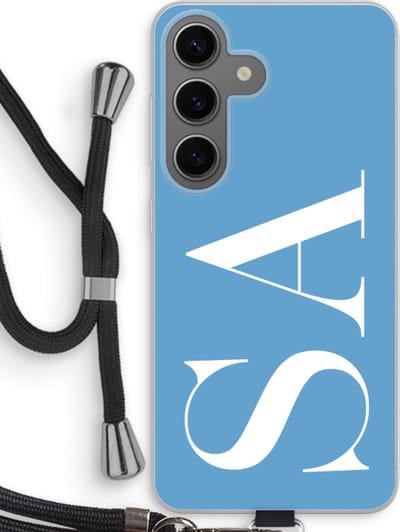 Gepersonaliseerd - Case Company® - Hoesje met koord geschikt voor Samsung Galaxy S24 hoesje met Koord - Monogram N°2 - Telefoonhoesje met Zwart Koord - Bescherming aan alle Kanten en Over de Schermrand