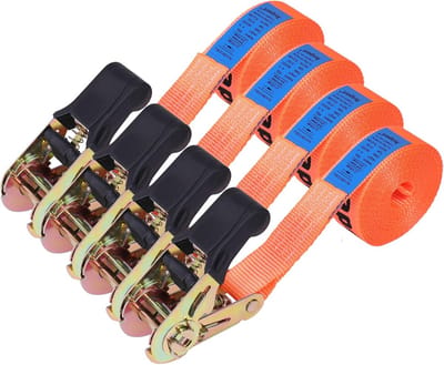 Set van 4 Spanbanden met Ratel 4 Meter - Sterk en Veilig Vastzetten voor Oplegger en Motor