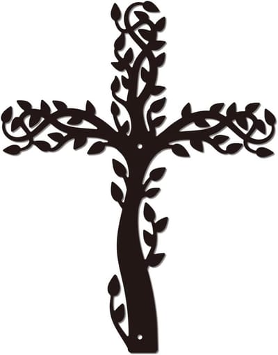 Metalen Wanddecoratie met Levensboom en Kruis, Rustieke Silhouet Sculptuur voor Woonkamer, Slaapkamer en Keuken, 28 x