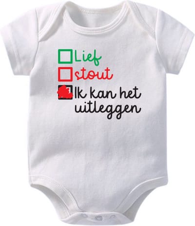 Hospitrix Baby Rompertje met Tekst "Lief Stout" | Kerstcadeau | 0-3 maanden | Kerst zwangerschaps aankondiging | Cadeau voor Zwangerschap | Bekendmaking | Aankondiging | Aanstaande Moeder | Moederdag