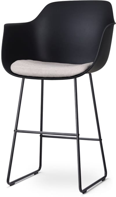 Nolon Nino-Liz Barkruk Zwart met Beige Zitkussen - Armleuning - Kunststof - Zwart Onderstel - 75 cm - Barstoel met Rugleuning