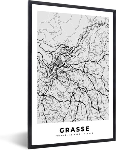Fotolijst incl. Poster - Frankrijk - Plattegrond - Kaart - Grasse - Stadskaart - 40x60 cm - Posterlijst