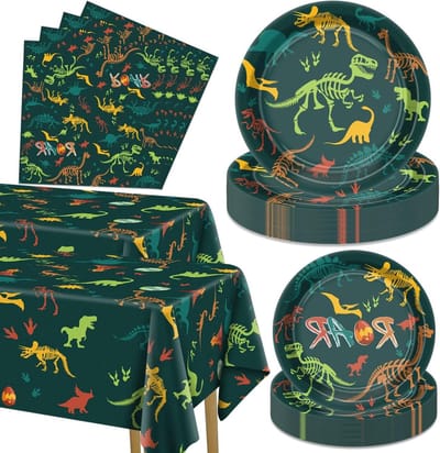 122 Pcs Dinosaur Birthday Decorations - Includes Plates, Napkins, Tablecloths for Boys Kids Dinosaur Birthday - ShopVlot