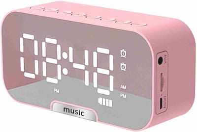 Digitale Spiegel Wekker - Spiegelklok Muziekspeler - Multifunctioneel Gebruik - 3 Helderheidsniveaus - 10 x 5 cm - Roze