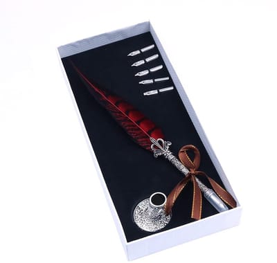 Dailygoody - Veer Pen - Antieke Kalligrafie Pen - Handgemaakt - Quill Dip Pen - Met Vervangende Penpunten - Geschikt voor Volwassenen