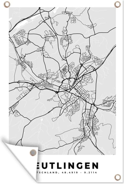 Muurdecoratie Stadskaart - Duitsland - Plattegrond - Reutlingen - Kaart - 120x180 cm - Tuinposter - Tuindoek