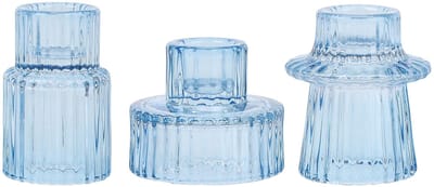 SnelShoppen - Set van 3 Glazen Kaarsenhouders, Taper/Tealight Houders voor Tafel, Bruiloft, Verjaardag, Cadeau, Blauw, Modern Design