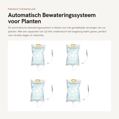 Dailygoods- Bewateringssysteem automatische druppelirrigatie - 4 x bewateringsapparaat - 3,5L zakcapaciteit - instelbare waterstroom - voor binnen/buiten - vitaliteitsondersteuning