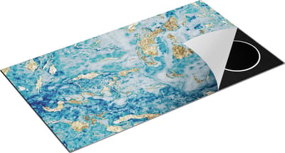 Chefcare Inductie Beschermer Blauwe Marmer met Goud - 95x50 cm - Afdekplaat Inductie - Kookplaat Beschermer - Inductie Mat