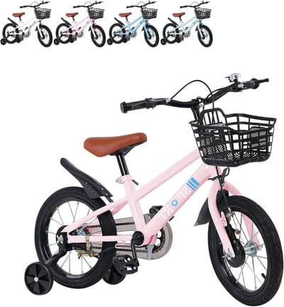 Kinderfiets - Meisjesfiets Jongensfiets - Leren Fietsen - Steunwielen en Terugtraprem - 14 inch - Roze