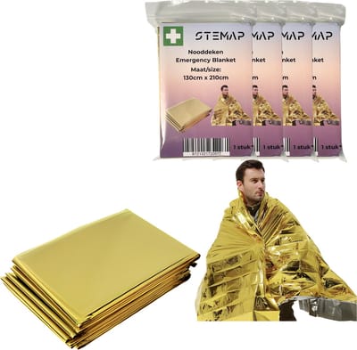 Stemap Nooddeken set van 4 - 130cm*210cm - Noodpakket - Isolatiedeken Goud Zilver - Reddingsdeken - Warmtedeken