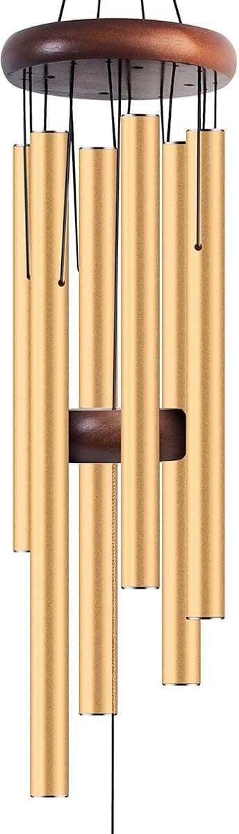 Grote aluminium windgong van (27 inch) voor een rustgevende zen-sfeer, geschikt voor buiten, tuin en terras. Klassieke zwarte windgong met windvanger, ideaal als cadeau voor moeder, buurvrouw of andere unisex-liefhebbers（goud）
