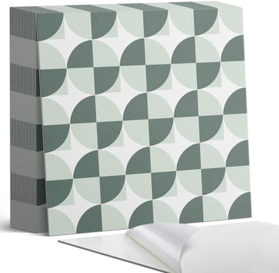 Coloray Plaktegels - Geometrie van cirkels en vierkanten Zelfklevende Tegels - 20 cm x 20 cm - Grijs Plaktegels - 20 stuks - Vierkant PVC Tegels - Plaktegels Badkamer - Plaktegels Vloer - Vinyl Tegels - Wandtegel Zelfklevend