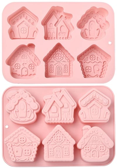 Dailygoods- Siliconen Mallen 2 Stuks - 6 Verschillende Huis Vormen - Herbruikbare Peperkoek Mallen - Chocolade Mallen - DIY Snoep/Zeep Mallen - 23,1x16,7 cm - Bakvorm