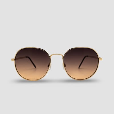 Montuurtjevoorjou - Round Brown - Zonnebril - Dames zonnebril - Metalen Zonnebril - Bruin - Goud