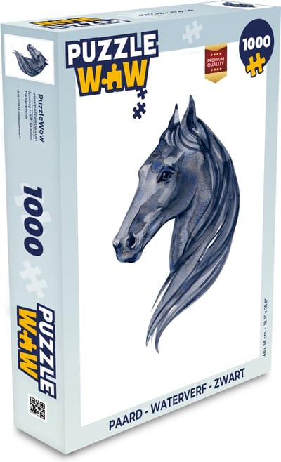 Puzzel Paard - Waterverf - Zwart - Meisjes - Kinderen - Meiden - Legpuzzel - Puzzel 1000 stukjes volwassenen