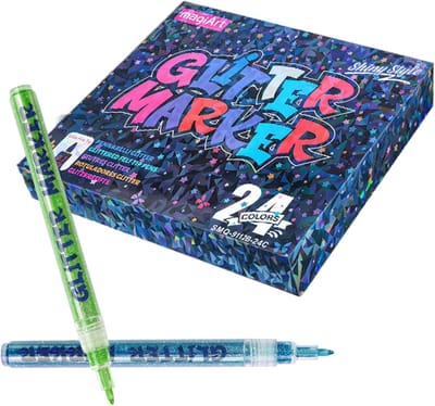 Glitter Markers - Knutselpennen - Creatief Versieren - Sneldrogend en Vlekvrij - 24 Kleuren - Multicolor