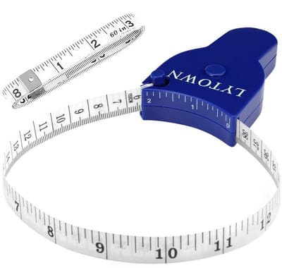 Lichaamsmeetlint, armen, borst, dijen of taille meetlint voor personal trainer of home fitness doelen, lockpin en drukknop intrekken, 150 cm, blauw + wit