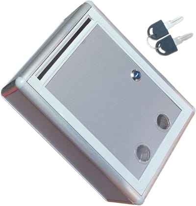 Fooienpot met slot - Donatiebox inzamelbox - Veilig geld ontvangen - Wandmontage ontwerp - Groot formaat - Zilver