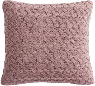 Urbane Hide Criss Cross Gebreide Kussenhoes - 45x45 cm - 100% Katoen - Sierkussenhoes Poederige Mauve - Romantisch Woonaccessoire (Zonder Binnenkussen)