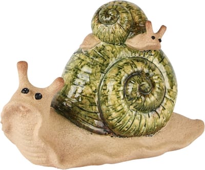 Dekoratief | Slak m/babyslak, groen/naturel, resina, 17x8x12cm | A250300