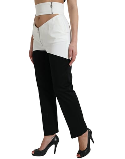 Tweekleurige Designerbroek Strak Met Rits