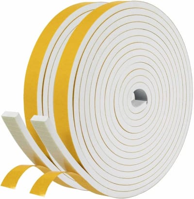 Draught Strip Set van 2 Rollen, 12mm x 6mm x 4m, Weerbestendige Isolatie, Zelfklevende Tochtstrip, Totaal 8 Meter Lang, Wit