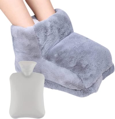 Voetwarmer, grote warmwaterkruik, voetverwarming, super zacht en warm, wasbare stof, voetenwarmer, warmwaterkruik voor de voeten, voor koude voeten in de winter (grijs, 25 x 30 x 25 cm)