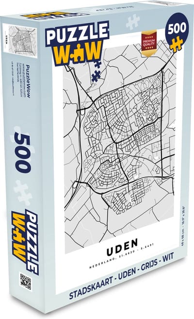 Puzzel Stadskaart - Uden - Grijs - Wit - Legpuzzel - Puzzel 500 stukjes - Plattegrond