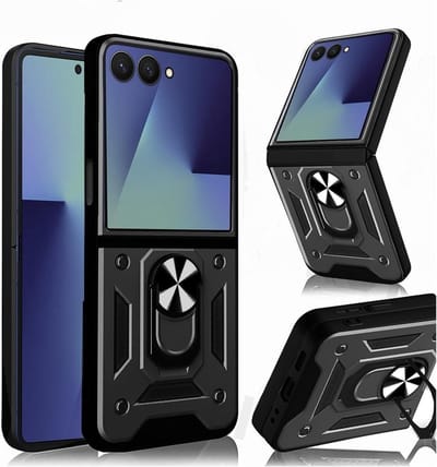Hoesje Geschikt voor Samsung Galaxy Flip 7 Hoesje Zwart - Anti-Shock Hybrid Armor hoesje Met Draaibare Ring Houder