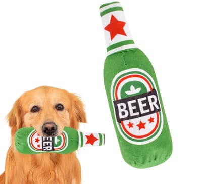 Grappig hondenspeelgoed - Hhond - Interactief Hondenspeelgoed - piepspeelgoed - hondenbierfles - pluche knuffel - bier - hondenkauwspeelgoed - Groen - Bijtbestendig | Inclusief grappige pieper | Ultrazacht en afwsbaar - cadeau