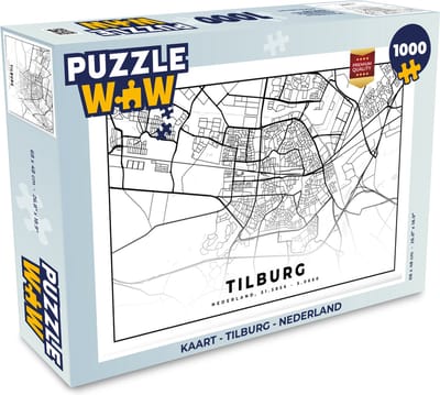 Puzzel Kaart - Tilburg - Nederland - Legpuzzel - Puzzel 1000 stukjes volwassenen