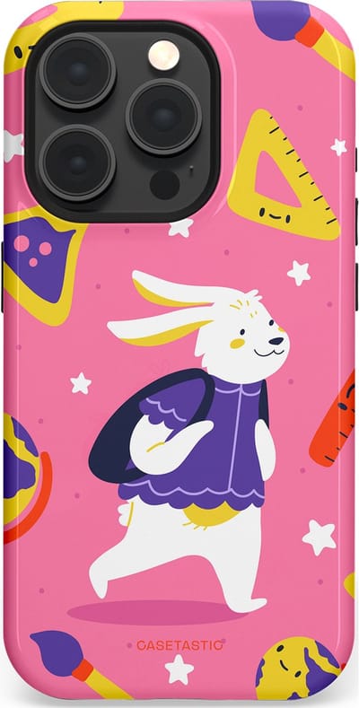 Casetastic hoesje geschikt voor Apple iPhone 15 Pro - MagSafe - Dubbellaagse bescherming - Slimme konijnensprongen - Fashion Case - Koraal Geel Roze
