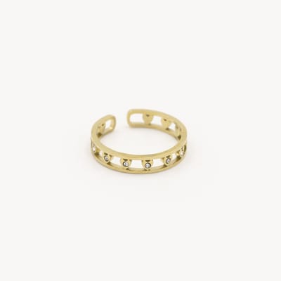 Michelle Bijoux - Verstelbare ring - Stainless Steel - Hartjes met steentjes - Gold
