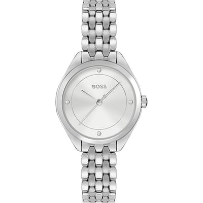 BOSS HB1502722 MAE Dames Horloge - Mineraalglas - Staal - Zilverkleurig - 30 mm breed - Quartz - Vouw/Vlindersluiting - 3 ATM (spatwater)