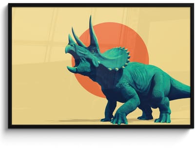 Poster in lijst - Fotolijst 120x80 cm - Posters - Triceratops - Cirkel - Oranje - Hoorns - Posterlijst zwart - Decoratie - Wanddecoratie woonkamer - Muurdecoratie slaapkamer