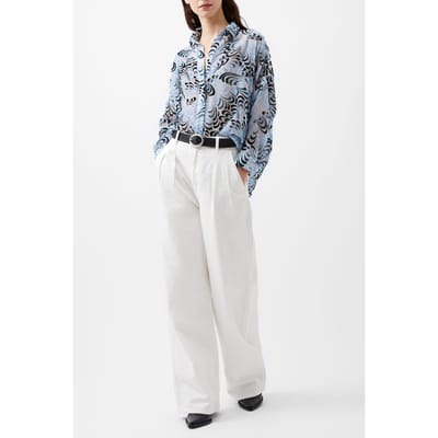 French Connection Dia Devore V Button Popover Summer White/blue Maat: S | Blouses Outlet | Dames | Blauw