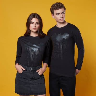 Batman Dripping Logo Long Sleeved T-Shirt - Black - L