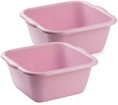 Plasticforte teiltje/afwasbak - Set van 2x stuks - vierkant - kunststof - 10 liter - 36 x 34 x 15 cm - Oud roze - Schoonmaken