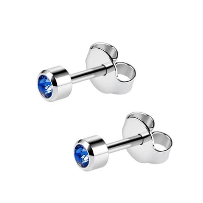 Caflon - 4mm - oorknopjes - zilverkleurig - staal - oorschieter - hypoallergeen steriel verpakt - kristal steentje - blauw - geboortesteen september - saffier