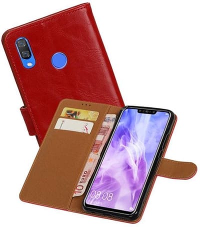 Zakelijke Book Case Telefoonhoesje Geschikt voor de Huawei Nova 3 - Portemonnee Hoesje - Pasjeshouder Wallet Case - Rood