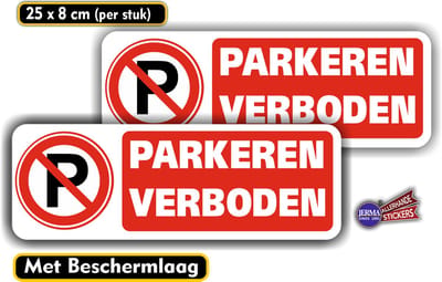 Jerma - Parkeren Verboden - Sticker – 2 stuks - 25 x 8 cm - Vinyl - Weerbestendig - Zelfklevend