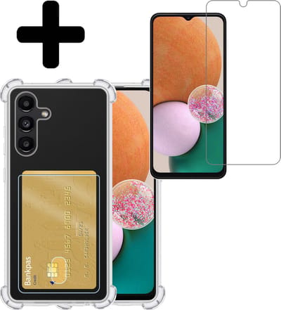 Hoesje - Geschikt voor Samsung Galaxy A13 5G - Met Screenprotector - En Pashouder - En Kaarthouder - Telefoon Hoes Shockproof - Siliconen Case - Back Cover - Shock Proof - Pasjes Houder - Telefoonhoesjes - Transparant