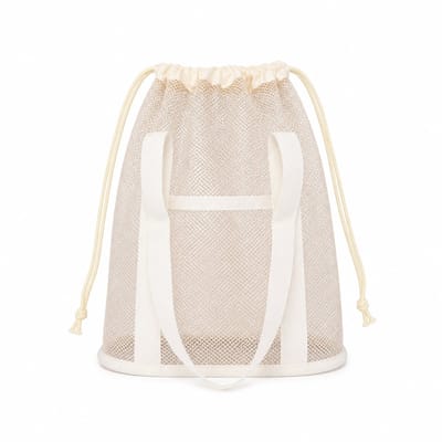 BRD® Kleine Beige Strandtas van gaas - Trekkoord en Handvat - Kindertas
